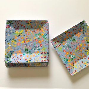 6 Cynthia Rowley Blue Floral Melamine Square Dinner Plates 10.5 x 10.5